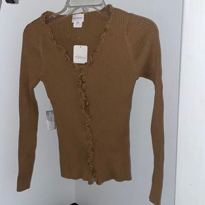 NEW Free People Find Me Now Charlie Ruffled Knit Ribbed Long Sleeve Top BNWT